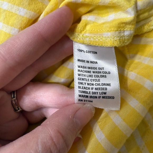 Crown & Ivy Women's Size Large Yellow Gingham Tie‎ Sleeve V-neck Blouse Top - Picture 8 of 8
